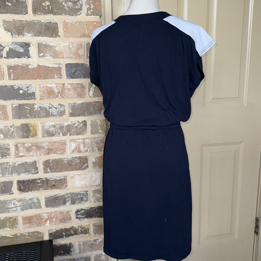 Nautica Navy Blue & White V-Neck Drawstring Waist Casual Dress - Size Medium - Picture 11 of 13